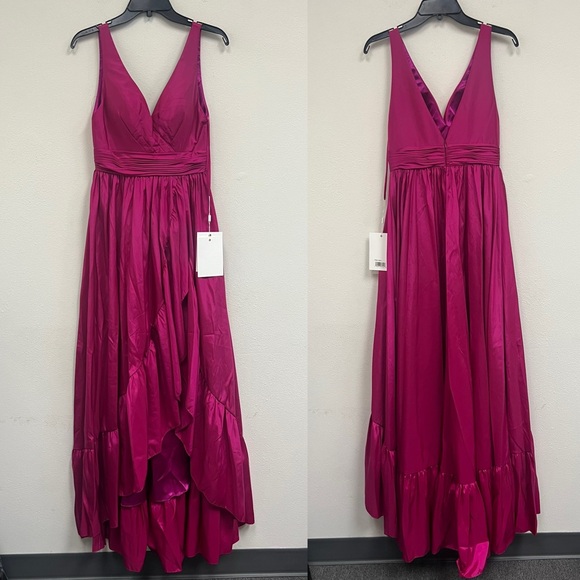 Mac Duggal Taffeta Hi-Low Ruffle Gown Size 4 Magenta - Picture 2 of 7